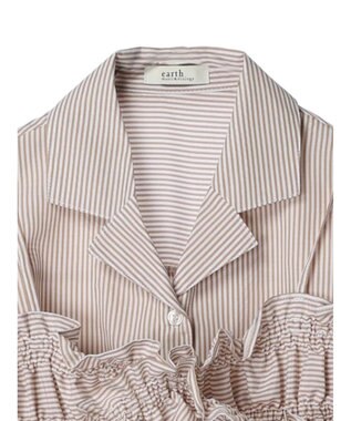 earth music&ecology ＳＥＴ２点シャーリングビスチェ×シャツワンピース Stripe Beige