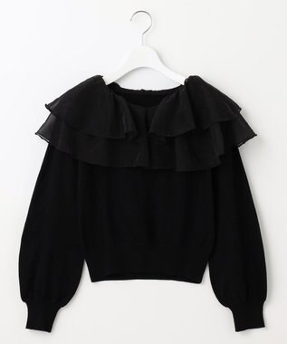 Feroux 【洗える】ラッフルコンビ ニット ブラック系