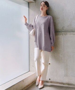Tiaclasse 【洗える】パール付きニットチュニック ラベンダー