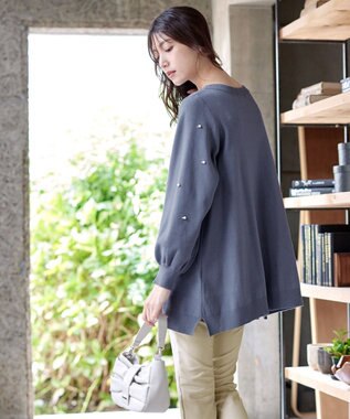Tiaclasse 【洗える】パール付きニットチュニック ブルー