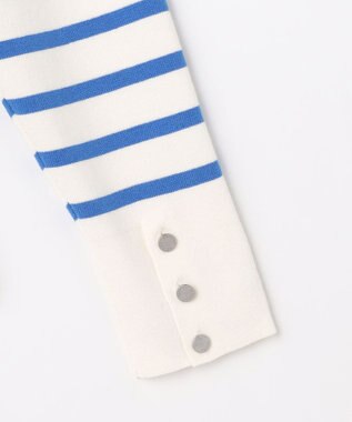 J.PRESS LADIES L Rayon Stretch Border ニット オフ×ブルー×モカ系