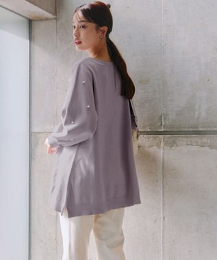 Tiaclasse 【洗える】パール付きニットチュニック ラベンダー