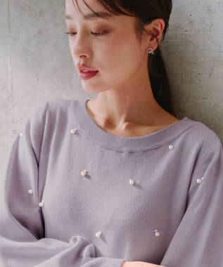 Tiaclasse 【洗える】パール付きニットチュニック ラベンダー