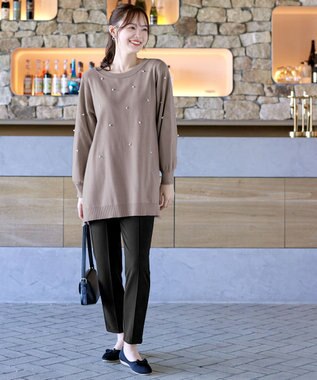 Tiaclasse 【洗える】パール付きニットチュニック グレージュ