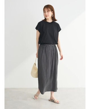 Green Parks プリーツドッキングフレンチワンピース Dark Gray