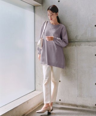 Tiaclasse 【洗える】パール付きニットチュニック ラベンダー