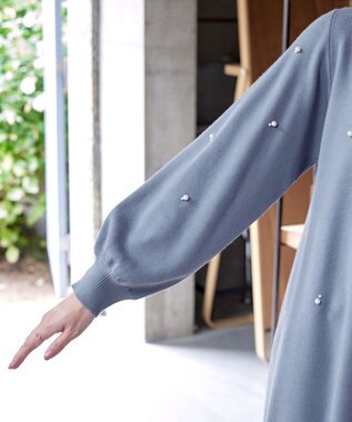 Tiaclasse 【洗える】パール付きニットチュニック ブルー