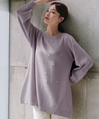 Tiaclasse 【洗える】パール付きニットチュニック ラベンダー