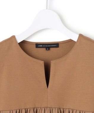23区 【洗える】シルキータフタコンビ チュニック カットソー キャメル系