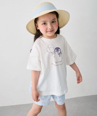 ANY KIDS 【綿100%/接触冷感】ひんやり オーバーサイズ アニマルTシャツ オフホワイト×ペンギン