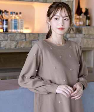 Tiaclasse 【洗える】パール付きニットチュニック グレージュ