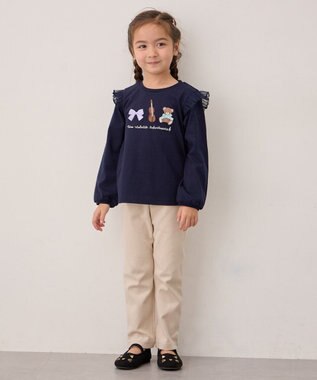 ANY KIDS おけいこモチーフ刺繍入り 長袖Tシャツ ネイビー（くま×バイオリン）