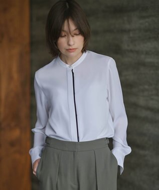 【新色追加・WEB限定カラーあり】BackSatinAmunzen バンドカラーブラウス