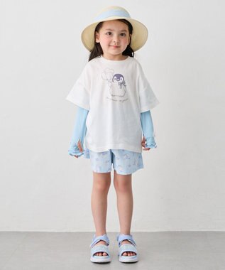 ANY KIDS 【綿100%/接触冷感】ひんやり オーバーサイズ アニマルTシャツ オフホワイト×ペンギン