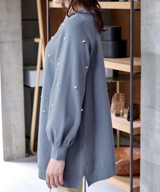 Tiaclasse 【洗える】パール付きニットチュニック ブルー