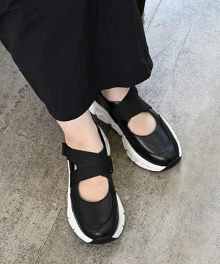 Pointer 日本製 本革ストラップスニーカー ブラック