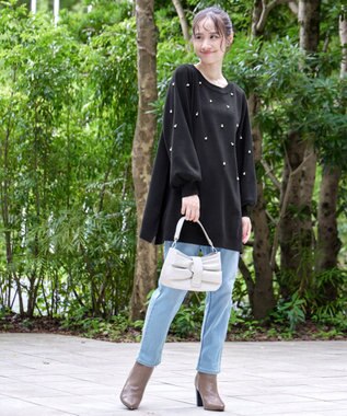 Tiaclasse 【洗える】パール付きニットチュニック ブラック