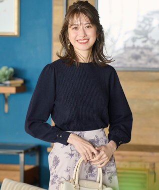 ANY SIS 【CICA加工】ケーブルポイント ニット ネイビー