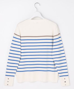 J.PRESS LADIES L Rayon Stretch Border ニット オフ×ブルー×モカ系