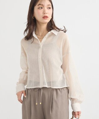 earth music&ecology メッシュストライプショートシャツ Beige