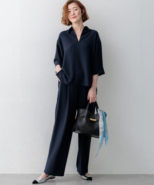 23区 【WEB&一部店舗限定】ストレッチジョーゼット ワイドパンツ ネイビー系