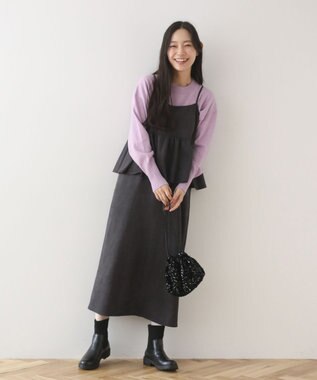 Green Parks スウェードポンチペプラムキャミワンピース Charcoal Gray