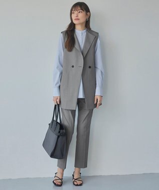 ICB 【洗える】クリーンブロード バンドカラーブラウス ブルーストライプ系