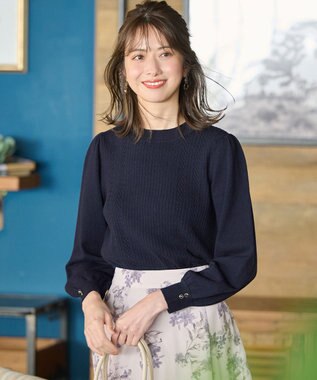 ANY SIS 【CICA加工】ケーブルポイント ニット ネイビー