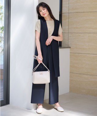 ANY 【ウエストゴム/ストレッチ/セットアップ可】イージィケアストレッチワイドパンツ ネイビー