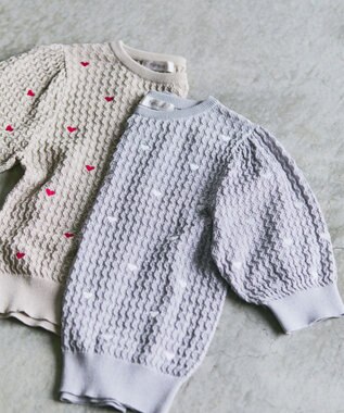 Feroux 【洗える】ハーフスリーブ ハート刺繍 ニット パープル系