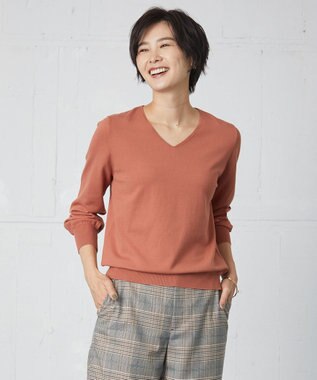 J.PRESS LADIES 【洗える】PRINCE Vネック ニット オレンジ系