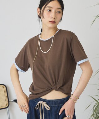 AMERICAN HOLIC 配色レイヤード風シアーＴシャツ Brown