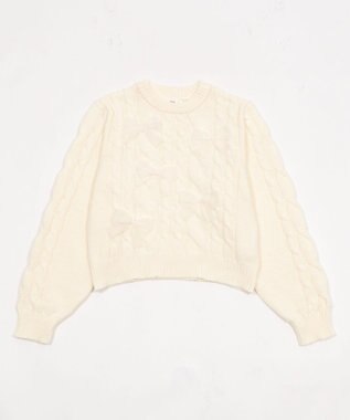 WEGO チュールリボンケーブルニット ホワイトアイボリー