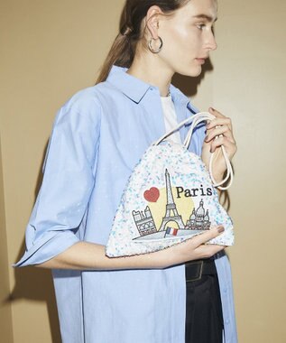 TOPKAPI 【TREASURE TOPKAPI】スパンコール エンブロイダリー刺繍 巾着 バッグ / ポーチ オフ