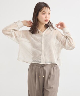 earth music&ecology メッシュストライプショートシャツ Beige