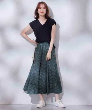 ANY 【洗濯機可能/ウエストゴム】プリントマーメイドスカート ネイビーフラワー