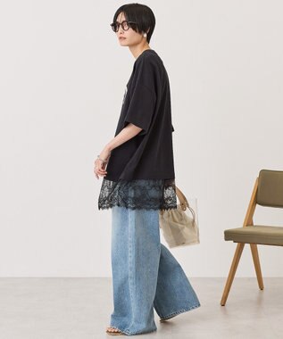 AMERICAN HOLIC カレッジロゴレースドッキングＴシャツ Black