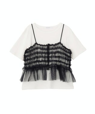 AMERICAN HOLIC 【2点セット】半袖Tシャツ＋チュールビスチェ Off White