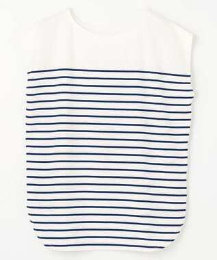 ANY 【接触冷感・UVケア】TCオーガビッツボーダー Tシャツ オフ×ネイビー