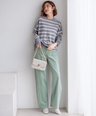 23区 L 【洗える】23区DENIM ベルベットストレッチ ワイドパンツ ミント系