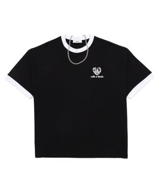 WEGO 【ユニセックス着用ITEM/MLサイズ展開】アクセ付きリンガーグラフィックT（SS） ブラック