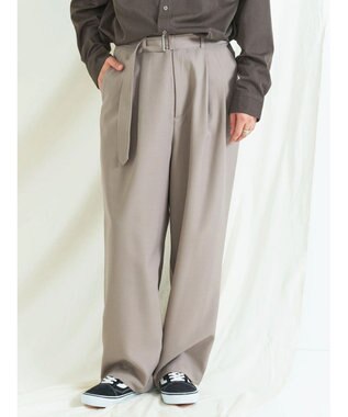 CRAFT STANDARD BOUTIQUE ポリエステルツイルベルテッドパンツ Gray Beige