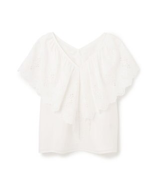 GRACE CONTINENTAL 刺繍ラッフルカラーノースリーブ トップ ホワイト