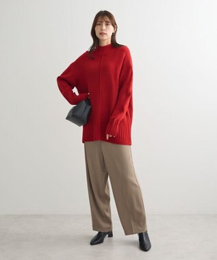 Green Parks 洗えるモックネックニットプルオーバー Red