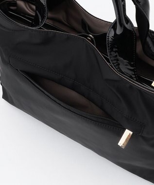 LA BAGAGERIE ツイルナイロン×エナメル 2WAYトートバッグ Mサイズ ブラック