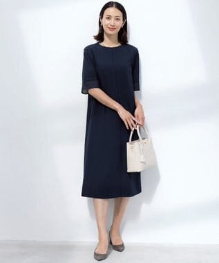 J.PRESS LADIES L 【セットアップ対応・人気素材】Light ジョーゼット ワンピース ネイビー系