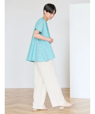 AMERICAN HOLIC 接触冷感フレンチスリーブ切り替えフレアブラウス Stripe Green