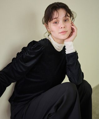 #Newans 【洗濯機可／ 前後着用可】 ギャザースリーブシアーベロアカーディガン ブラック