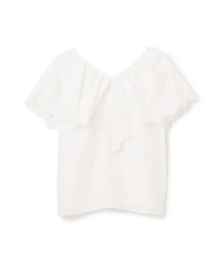 GRACE CONTINENTAL 刺繍ラッフルカラーノースリーブ トップ ホワイト