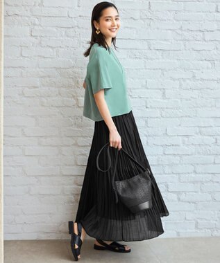 自由区 【接触冷感・洗える】ハンドワッシャープリーツ スカート ブラック